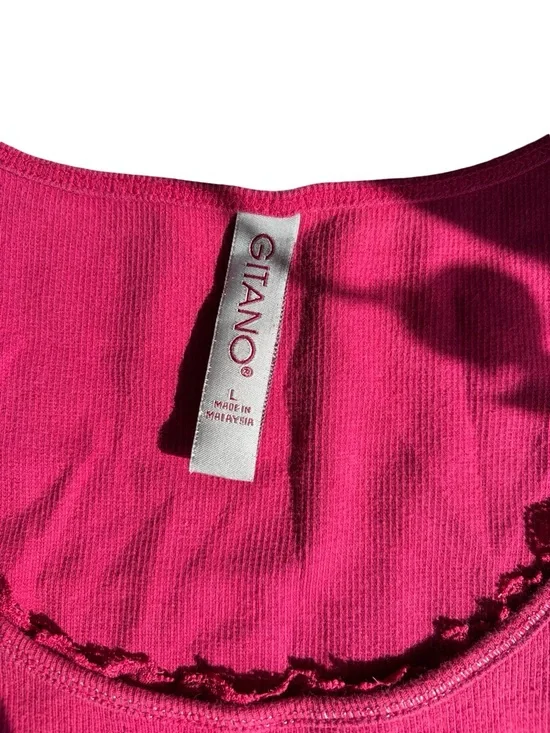 Vintage Y2K Gitano Hot Pink Lace-Trim Tank Top - Picture 5 of 7